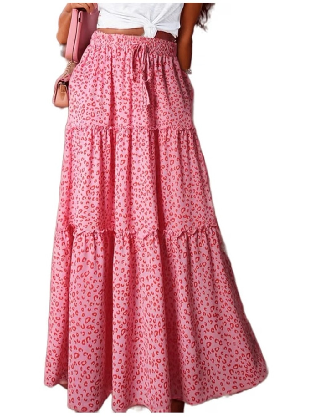 2XL Women’s Pink Tiered Maxi Skirt